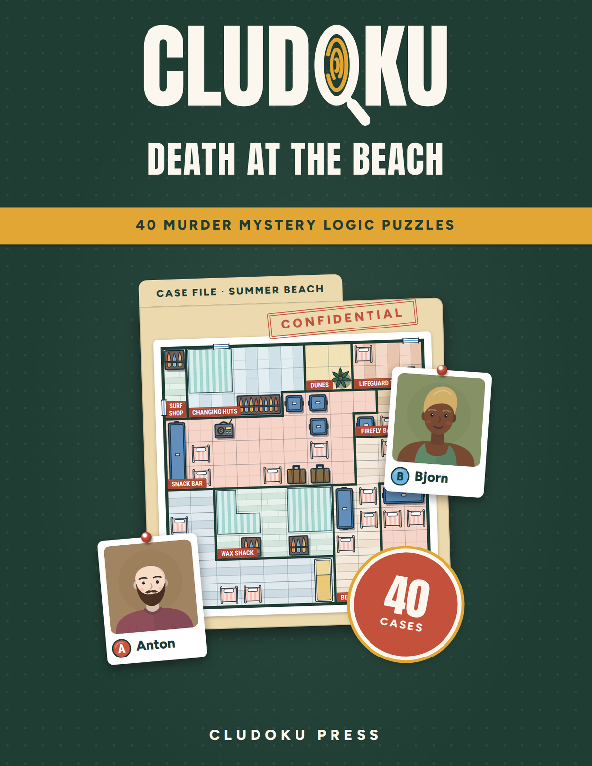 Cover of Cludoku: Death at the Beach – 40 murder mystery logic puzzles